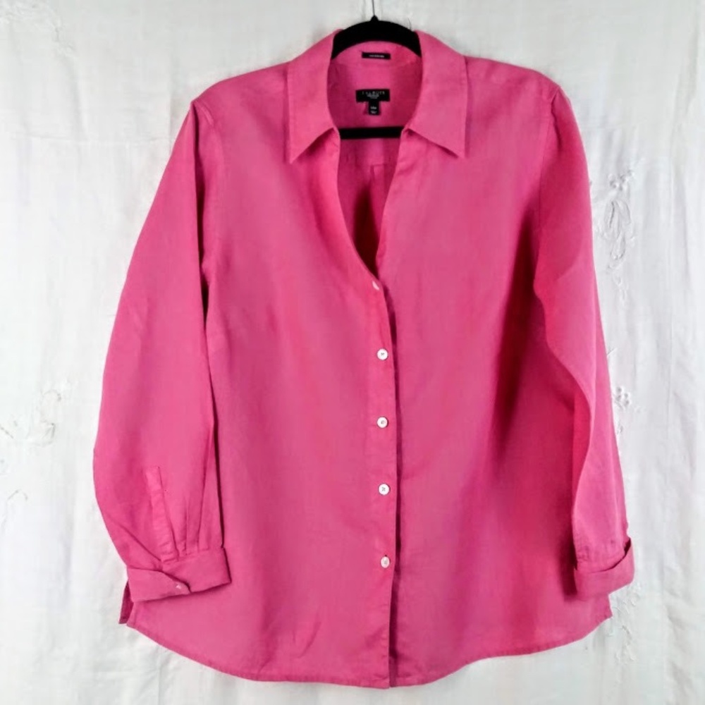 Talbots 100% Irish Linen Size 14W Like New Pink Raspberry Long Sleeve